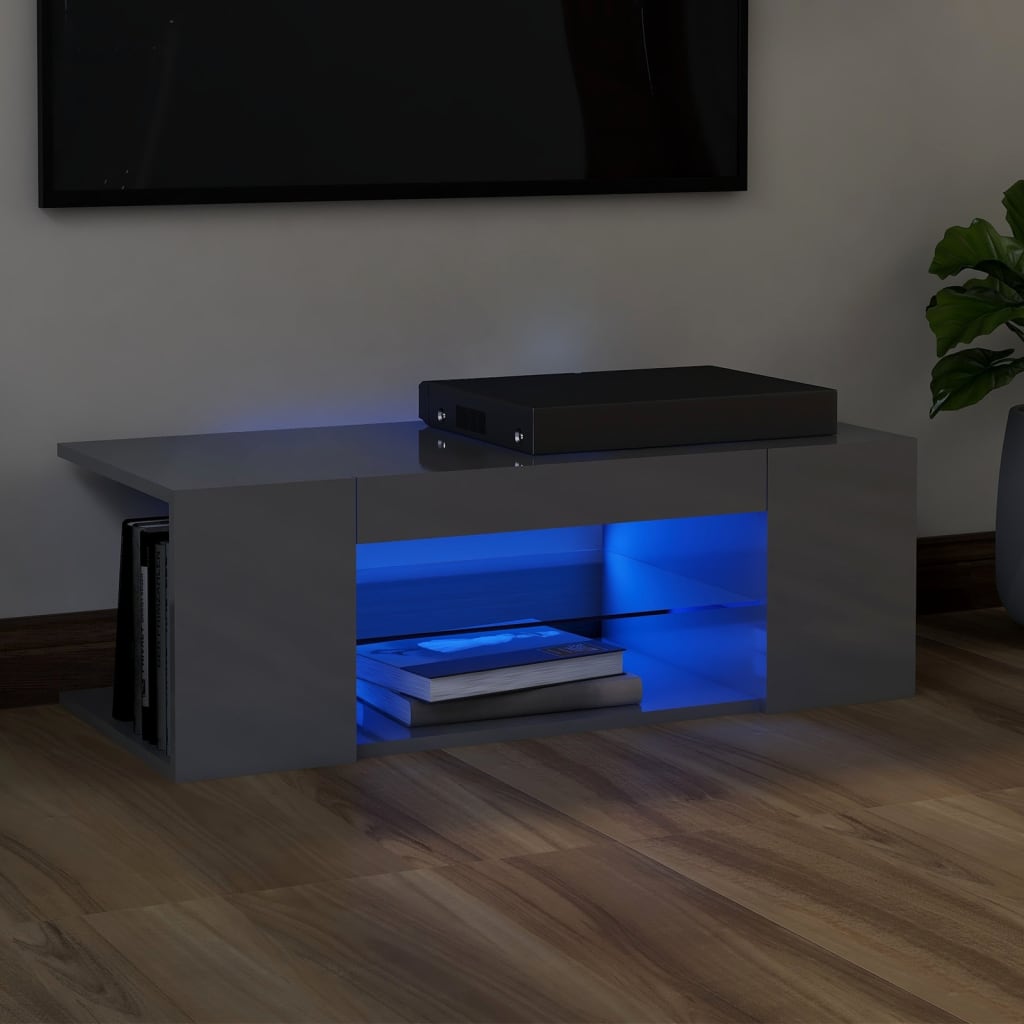 vidaXL TV Cabinet with LED Lights High Gloss Grey 90x39x30 cm