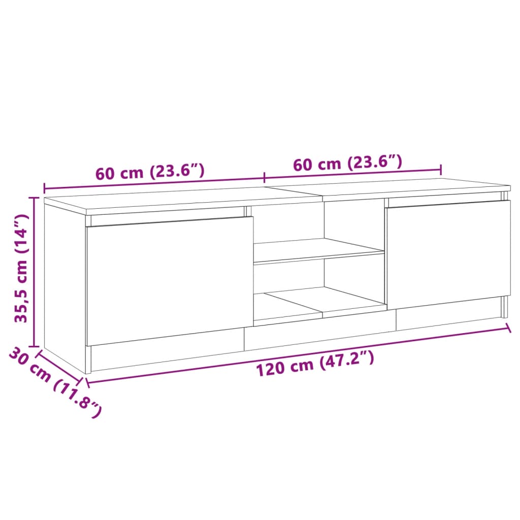 vidaXL TV Cabinet with LED Lights Black 120x30x35.5 cm