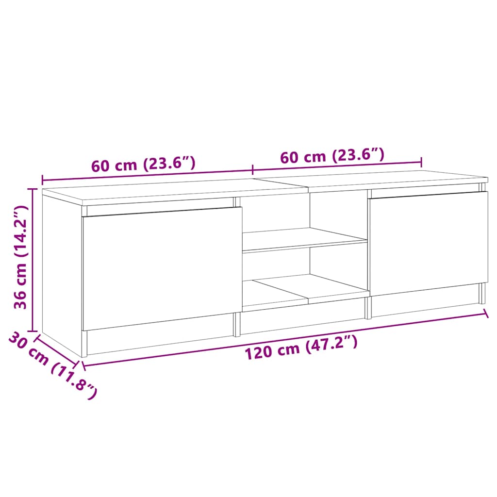 804287 vidaXL TV Cabinet with LED Lights Concrete Grey 120x30x36 cm