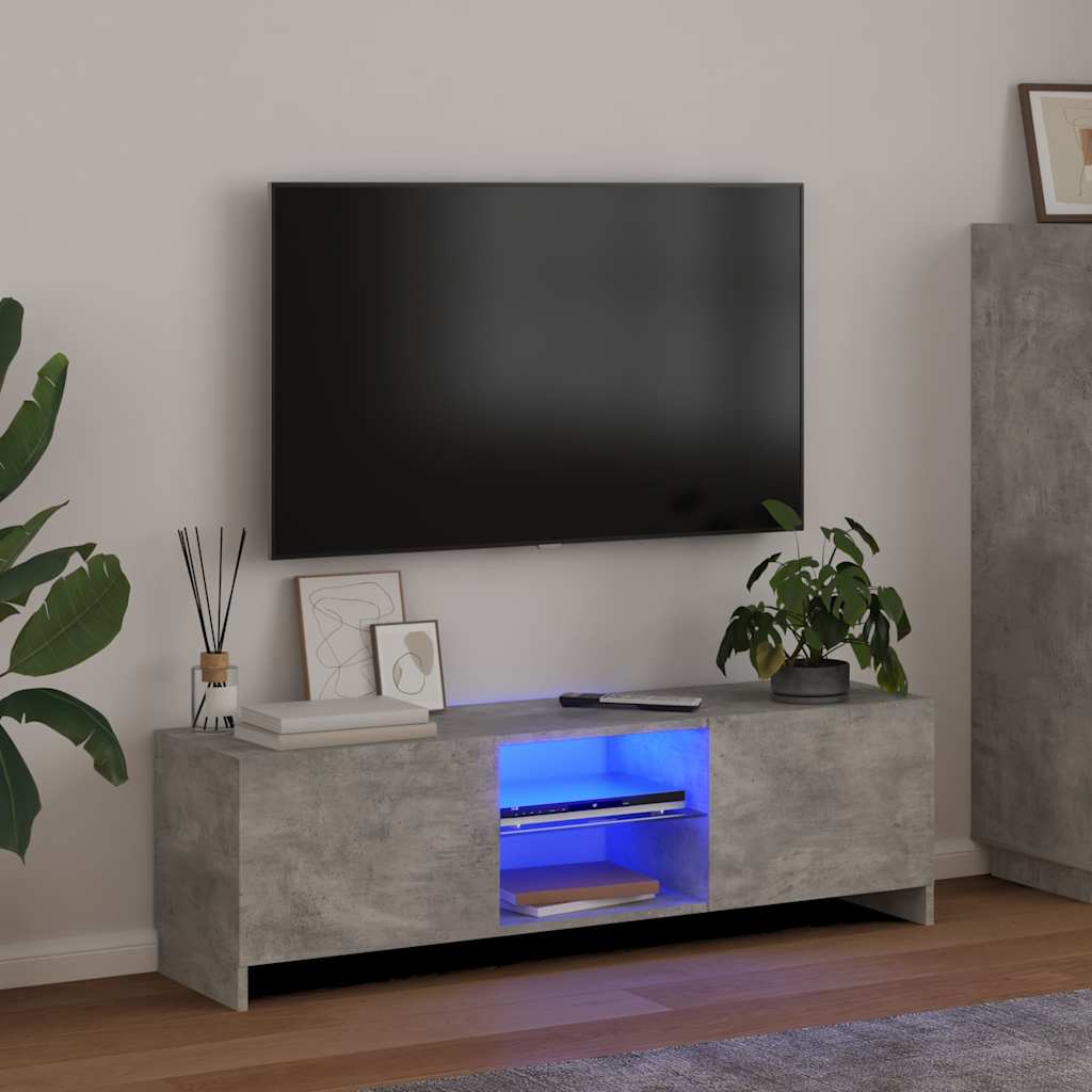 804287 vidaXL TV Cabinet with LED Lights Concrete Grey 120x30x36 cm