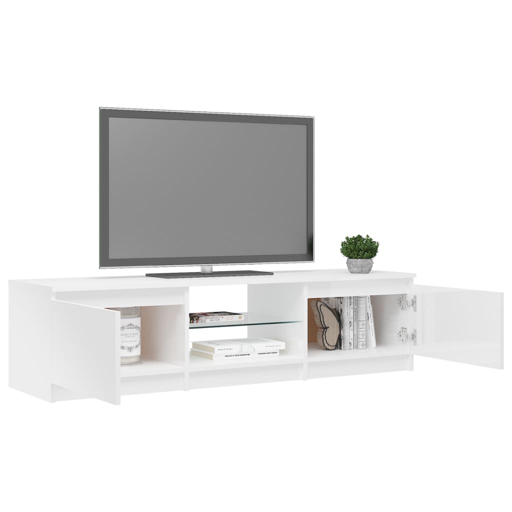 vidaXL TV Cabinet with LED Lights High Gloss White 140x40x35.5 cm