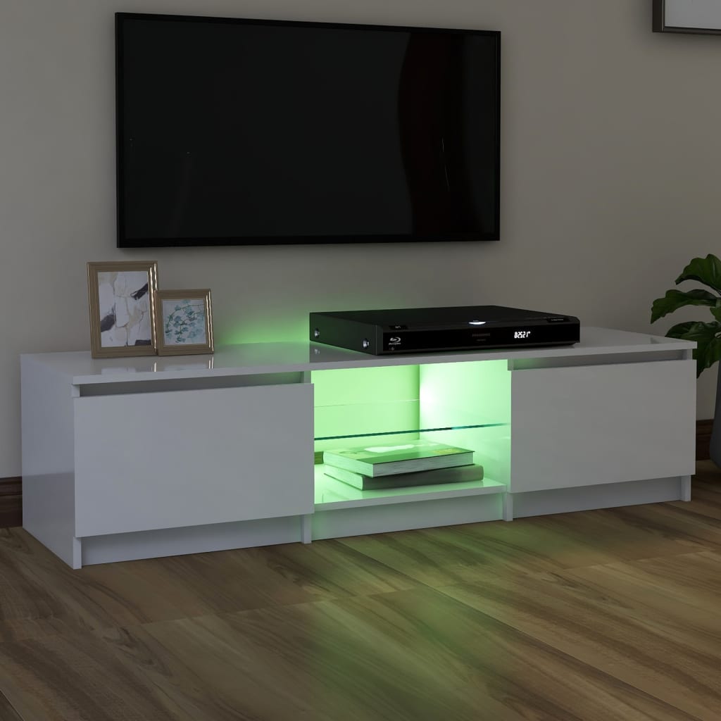 vidaXL TV Cabinet with LED Lights High Gloss White 140x40x35.5 cm