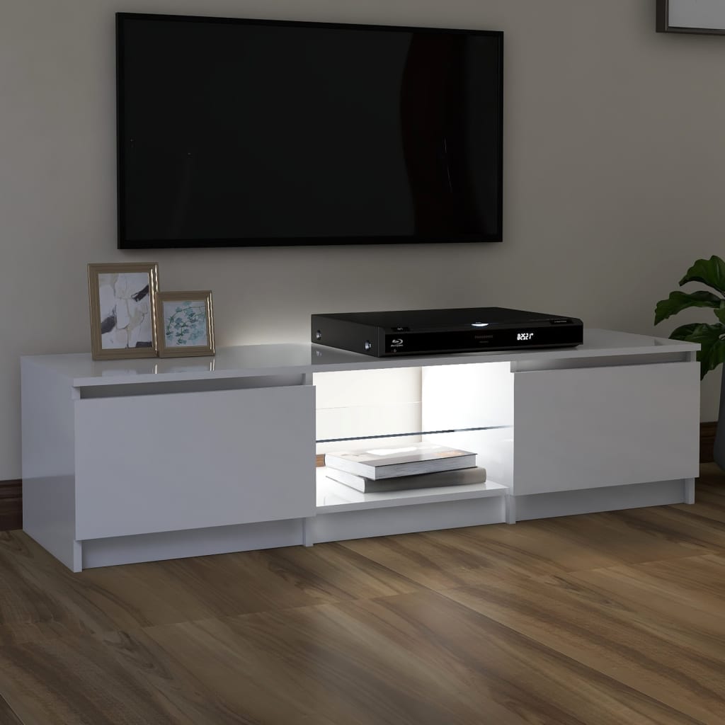 vidaXL TV Cabinet with LED Lights High Gloss White 140x40x35.5 cm