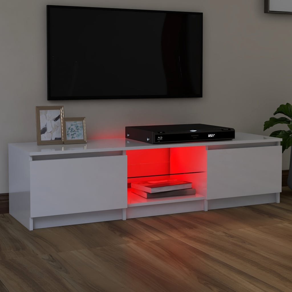 vidaXL TV Cabinet with LED Lights High Gloss White 140x40x35.5 cm