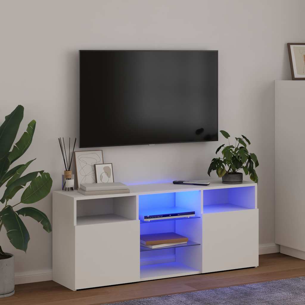 804301 vidaXL TV Cabinet with LED Lights White 120x30x50 cm