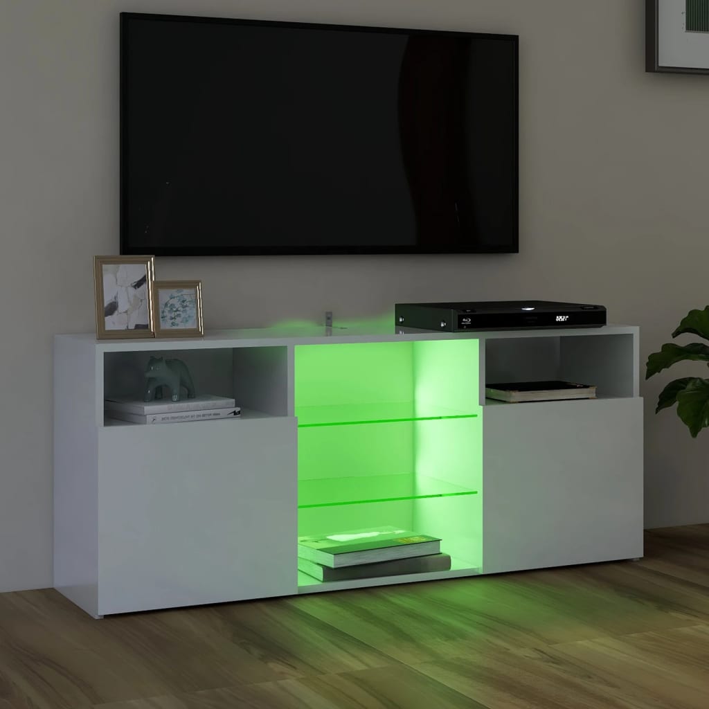 vidaXL TV Cabinet with LED Lights High Gloss White 120x30x50 cm