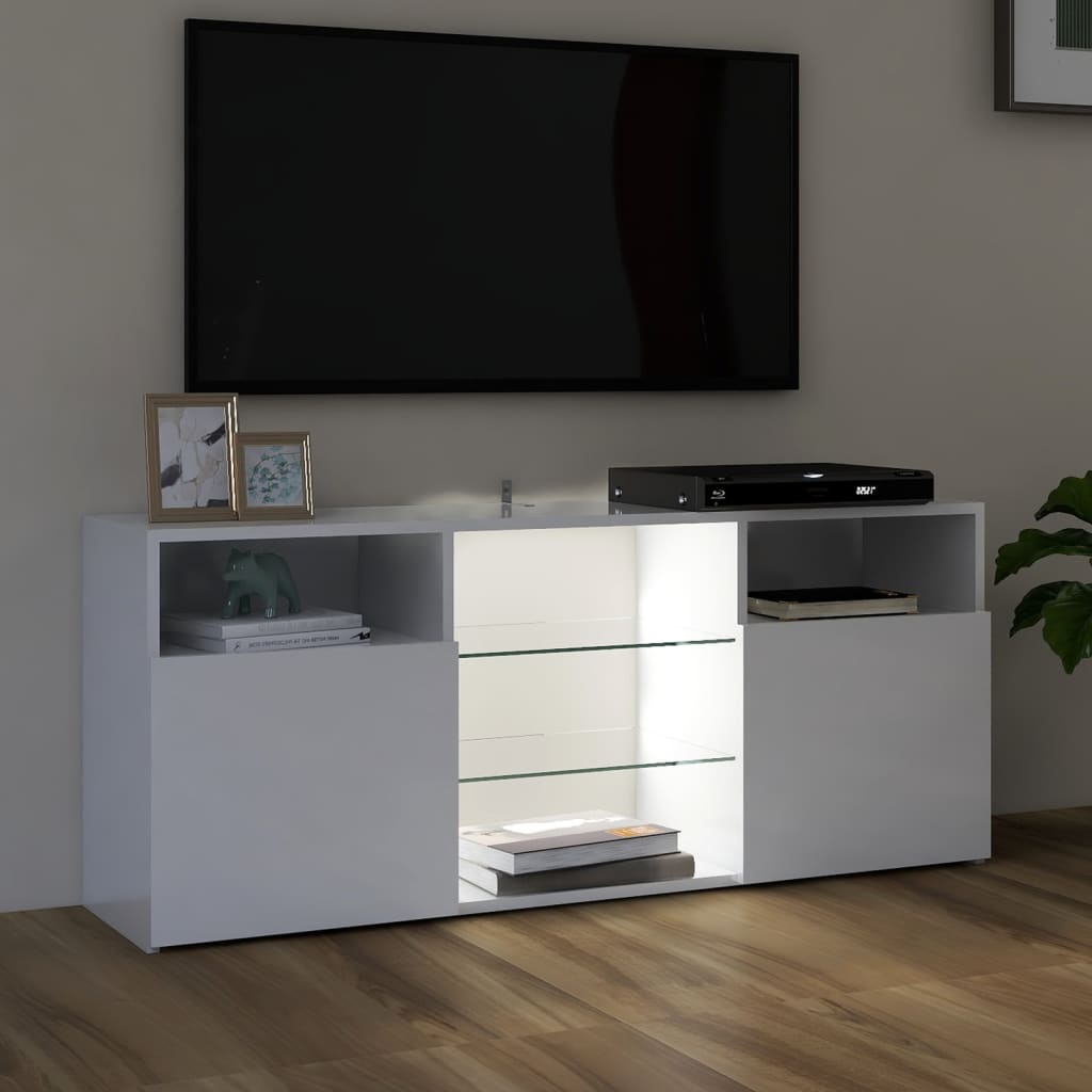 vidaXL TV Cabinet with LED Lights High Gloss White 120x30x50 cm