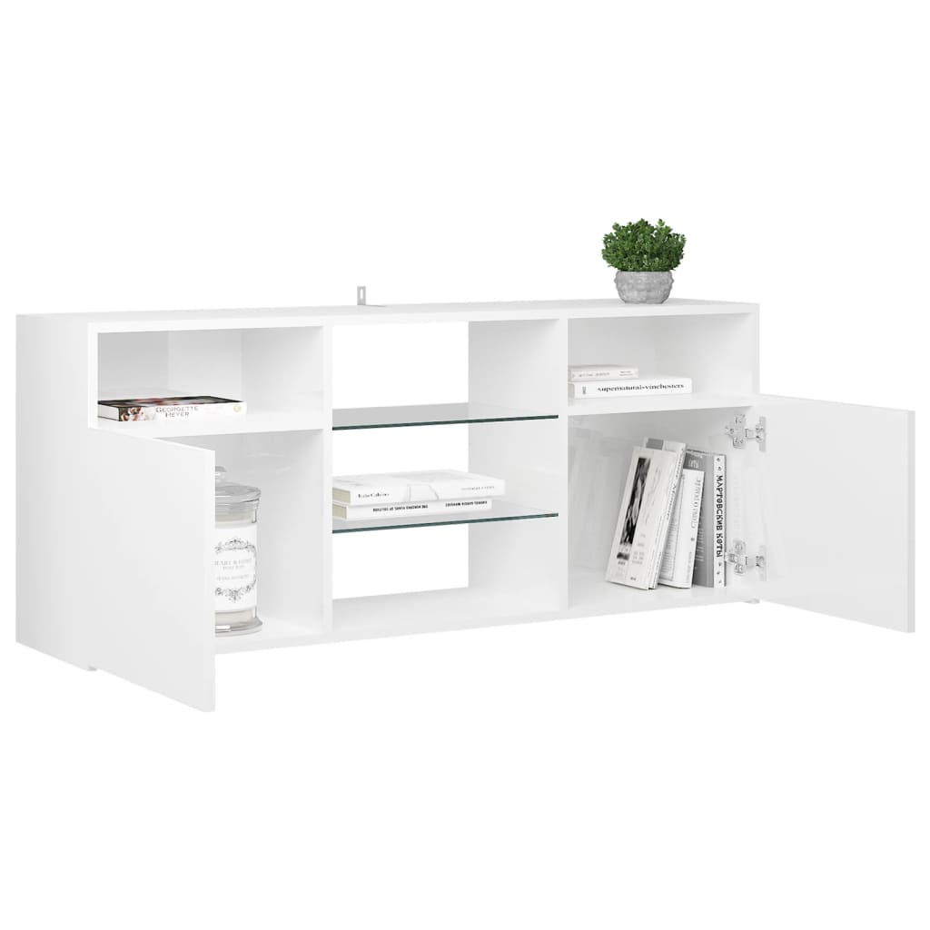 vidaXL TV Cabinet with LED Lights High Gloss White 120x30x50 cm