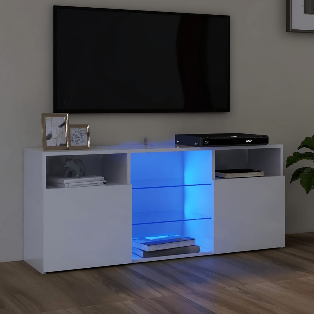 vidaXL TV Cabinet with LED Lights High Gloss White 120x30x50 cm