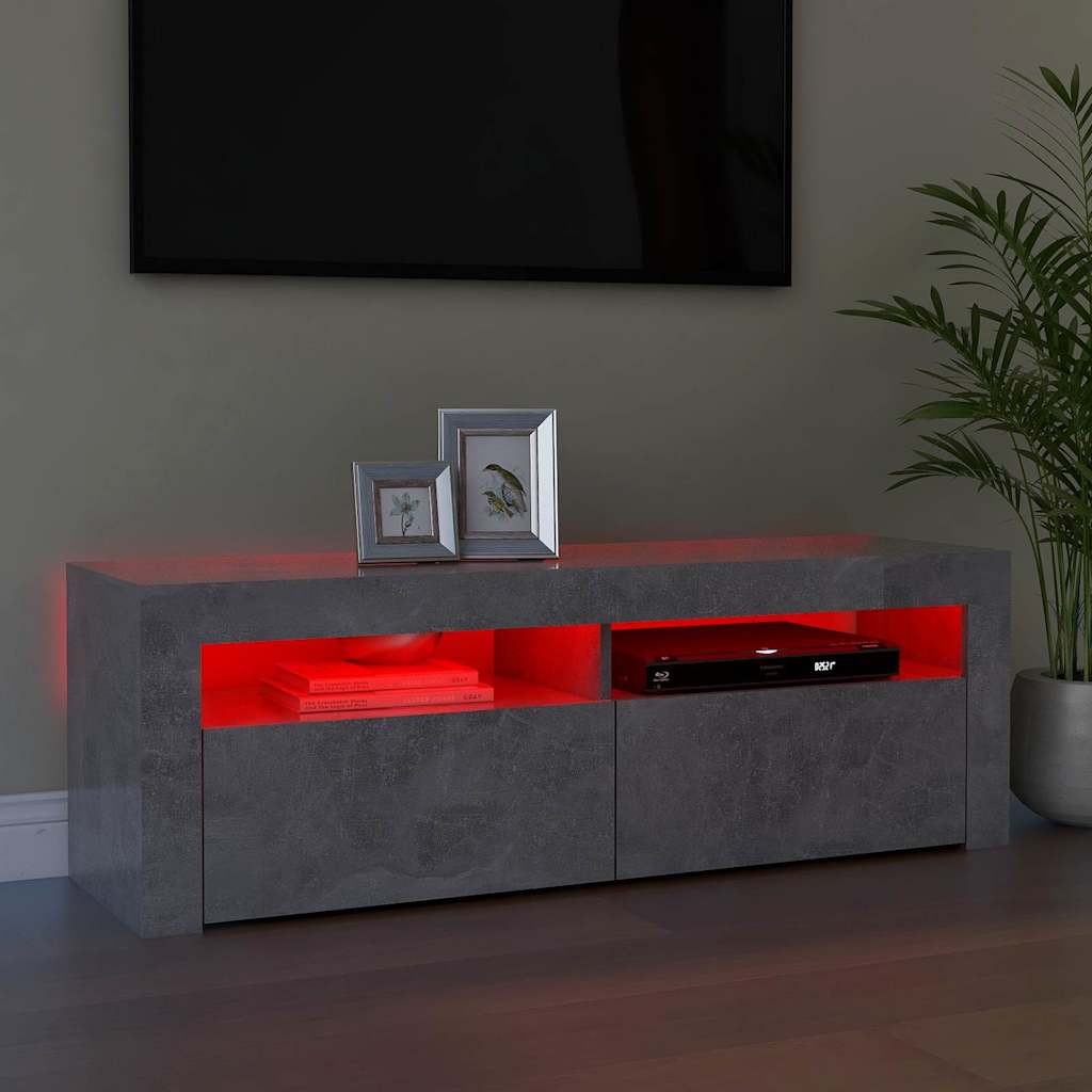 804314 vidaXL TV Cabinet with LED Lights Concrete Grey 120x35x40 cm