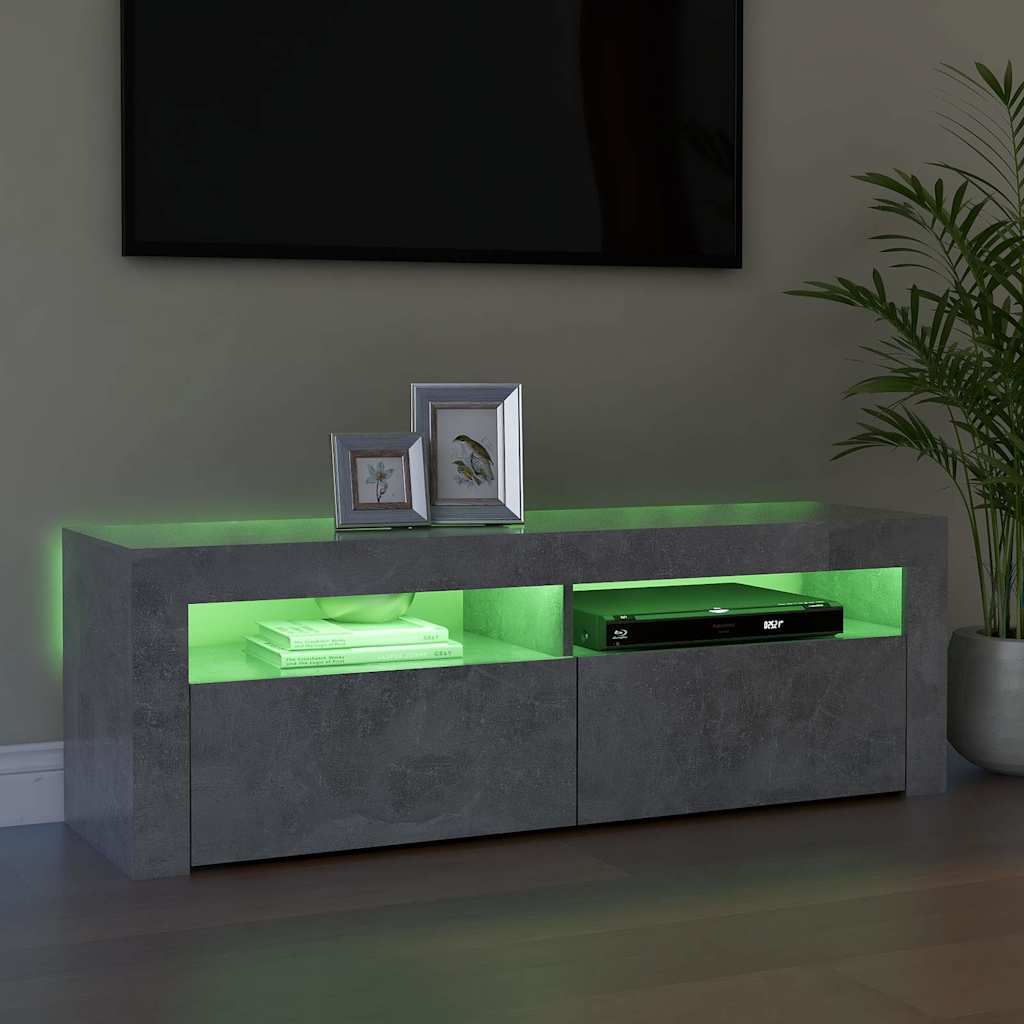 804314 vidaXL TV Cabinet with LED Lights Concrete Grey 120x35x40 cm