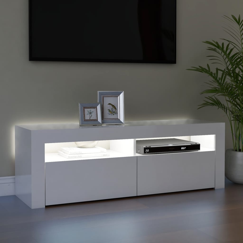 vidaXL TV Cabinet with LED Lights High Gloss White 120x35x40 cm