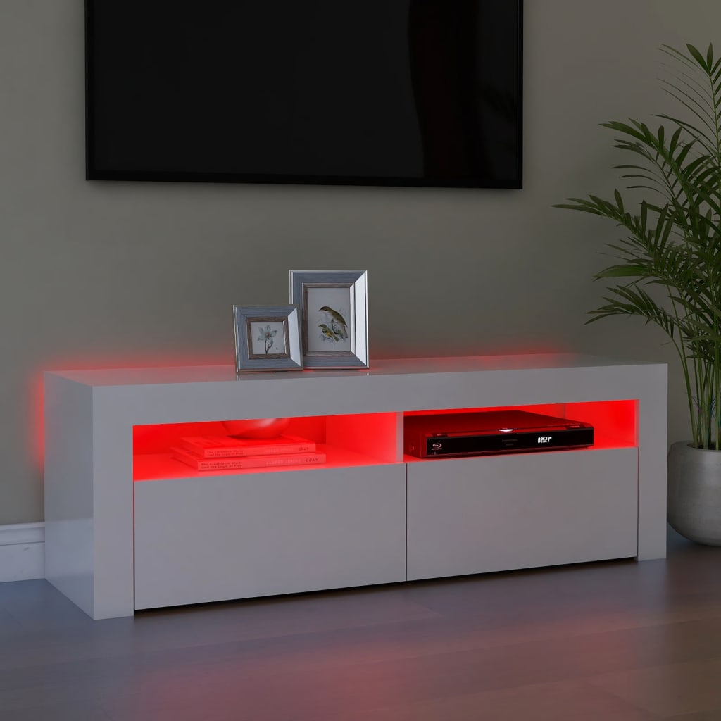 vidaXL TV Cabinet with LED Lights High Gloss White 120x35x40 cm