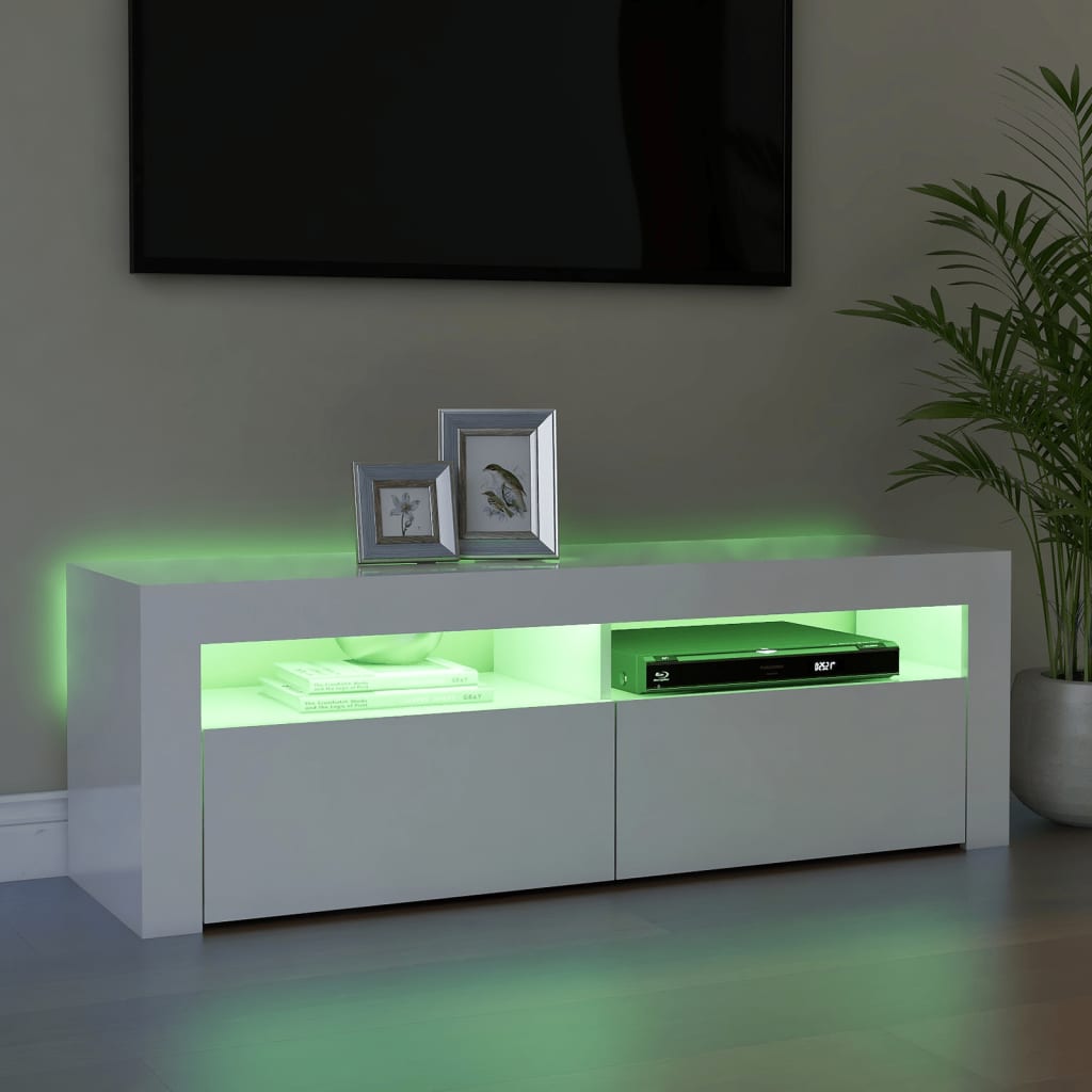 vidaXL TV Cabinet with LED Lights High Gloss White 120x35x40 cm