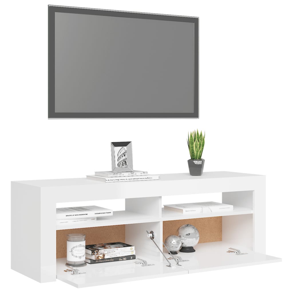 vidaXL TV Cabinet with LED Lights High Gloss White 120x35x40 cm