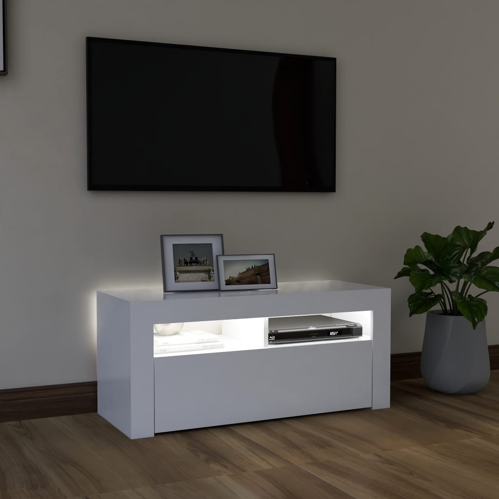 vidaXL TV Cabinet with LED Lights White 90x35x40 cm