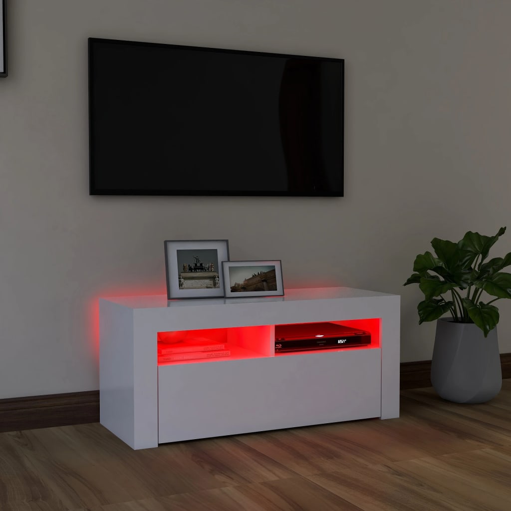 vidaXL TV Cabinet with LED Lights White 90x35x40 cm