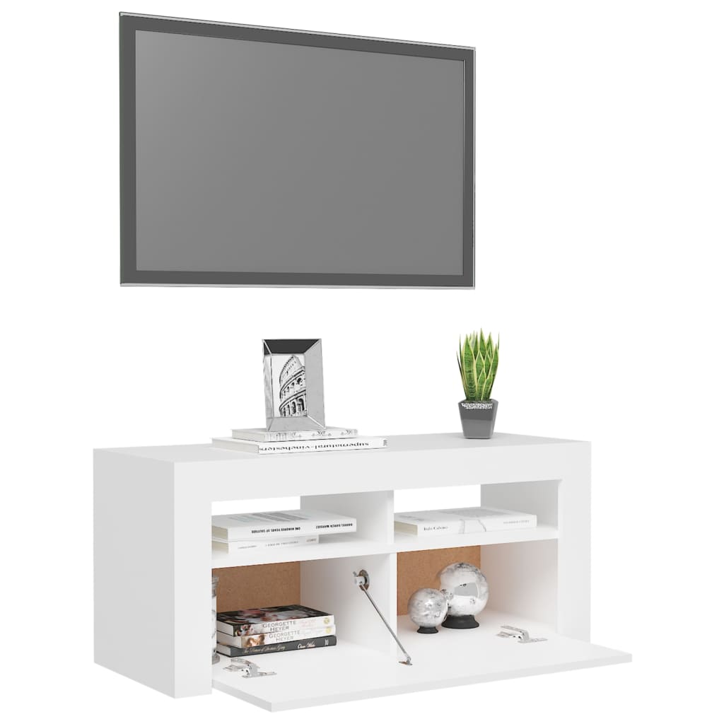 vidaXL TV Cabinet with LED Lights White 90x35x40 cm