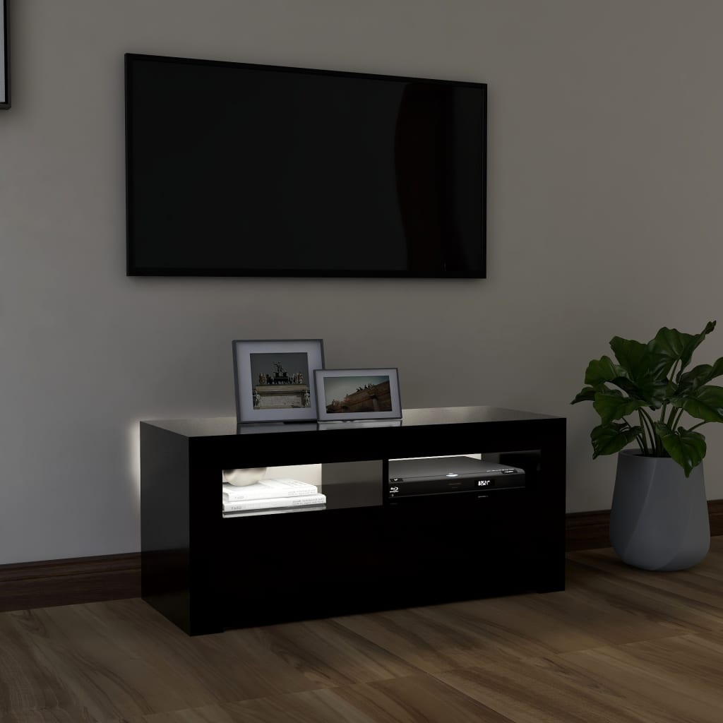 vidaXL TV Cabinet with LED Lights Black 90x35x40 cm