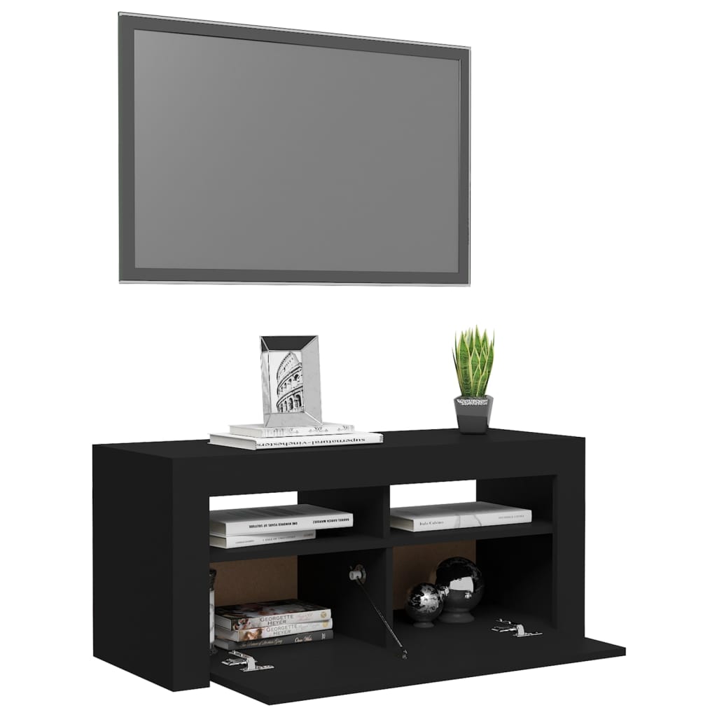 vidaXL TV Cabinet with LED Lights Black 90x35x40 cm