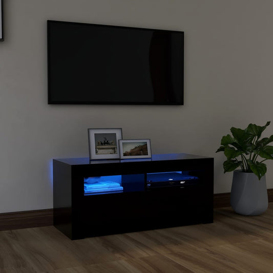 vidaXL TV Cabinet with LED Lights Black 90x35x40 cm