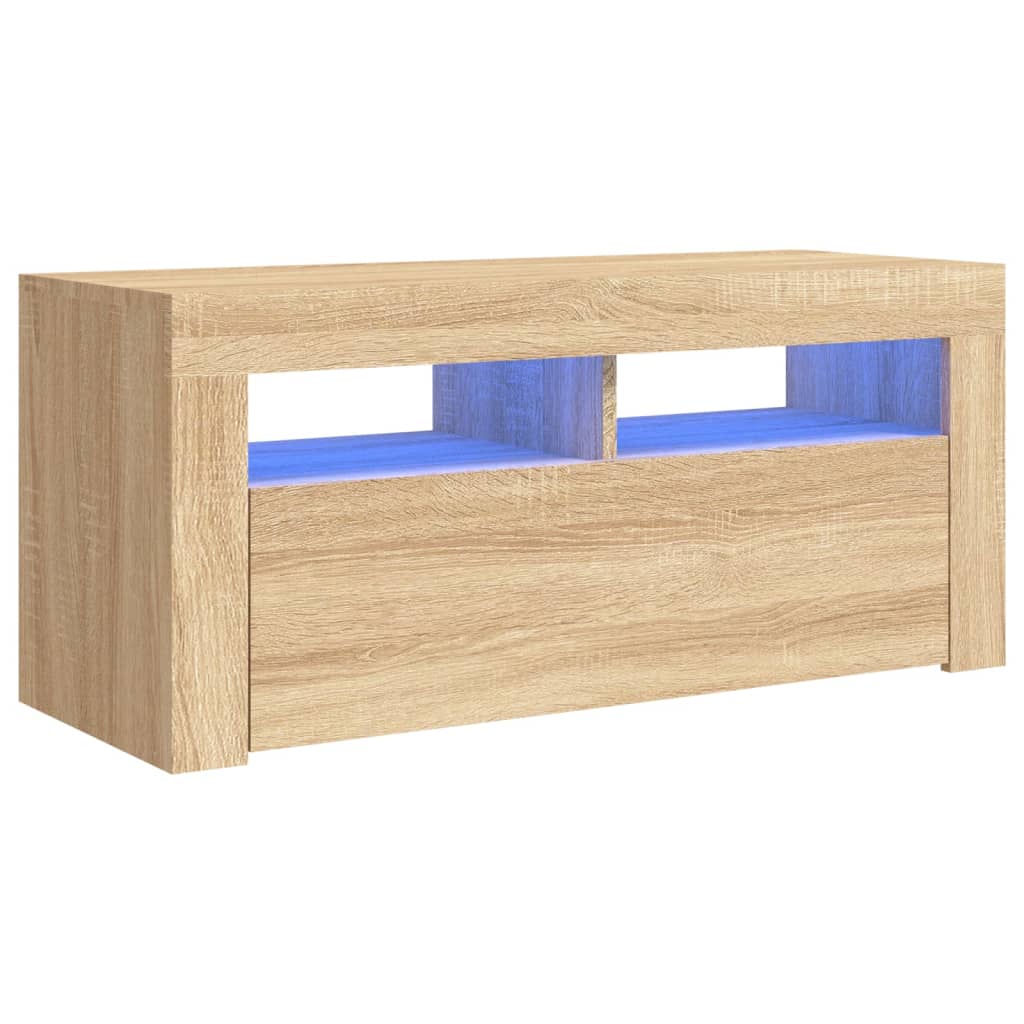 vidaXL TV Cabinet with LED Lights Sonoma Oak 90x35x40 cm