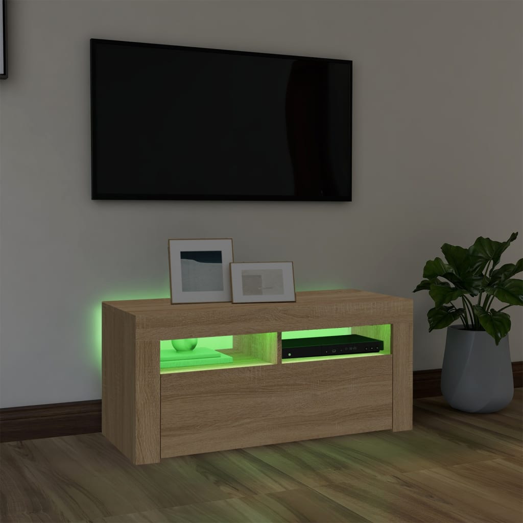 vidaXL TV Cabinet with LED Lights Sonoma Oak 90x35x40 cm