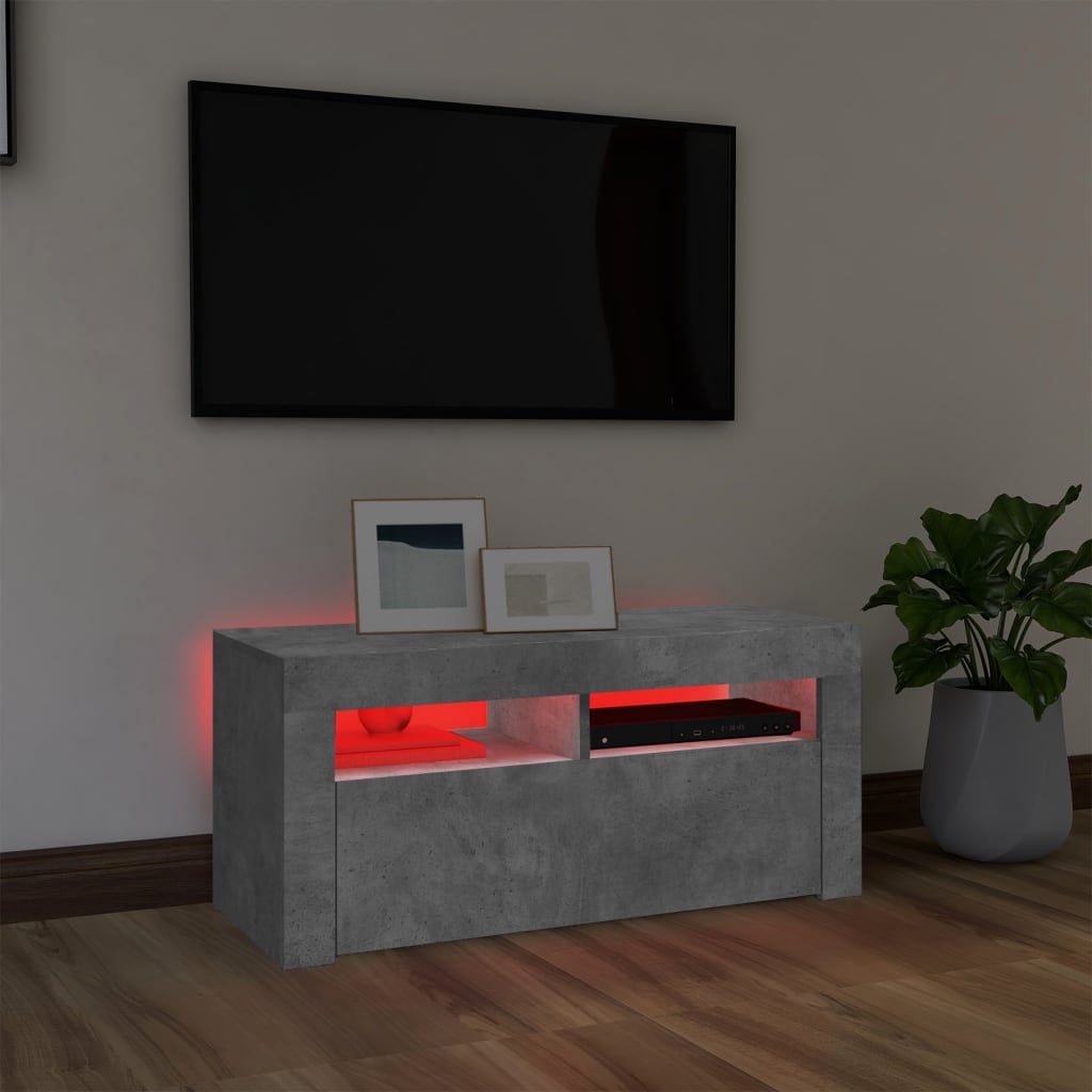 vidaXL TV Cabinet with LED Lights Concrete Grey 90x35x40 cm