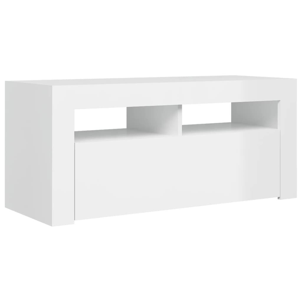 vidaXL TV Cabinet with LED Lights High Gloss White 90x35x40 cm