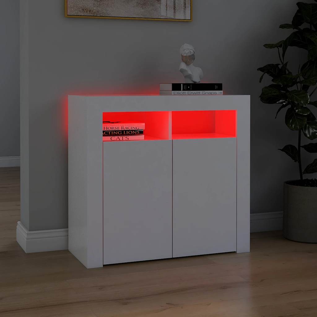 804328 vidaXL Sideboard with LED Lights White 80x35x75 cm