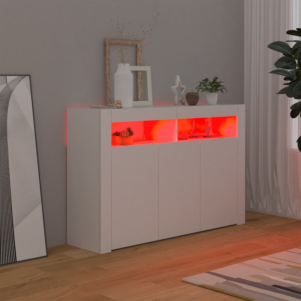 vidaXL Sideboard with LED Lights White 115.5x30x75 cm