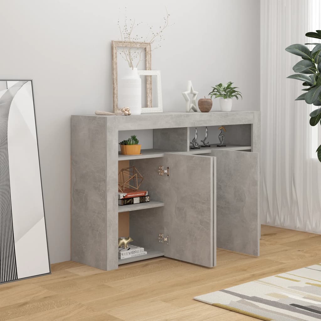 vidaXL Sideboard with LED Lights Concrete Grey 115.5x30x75 cm