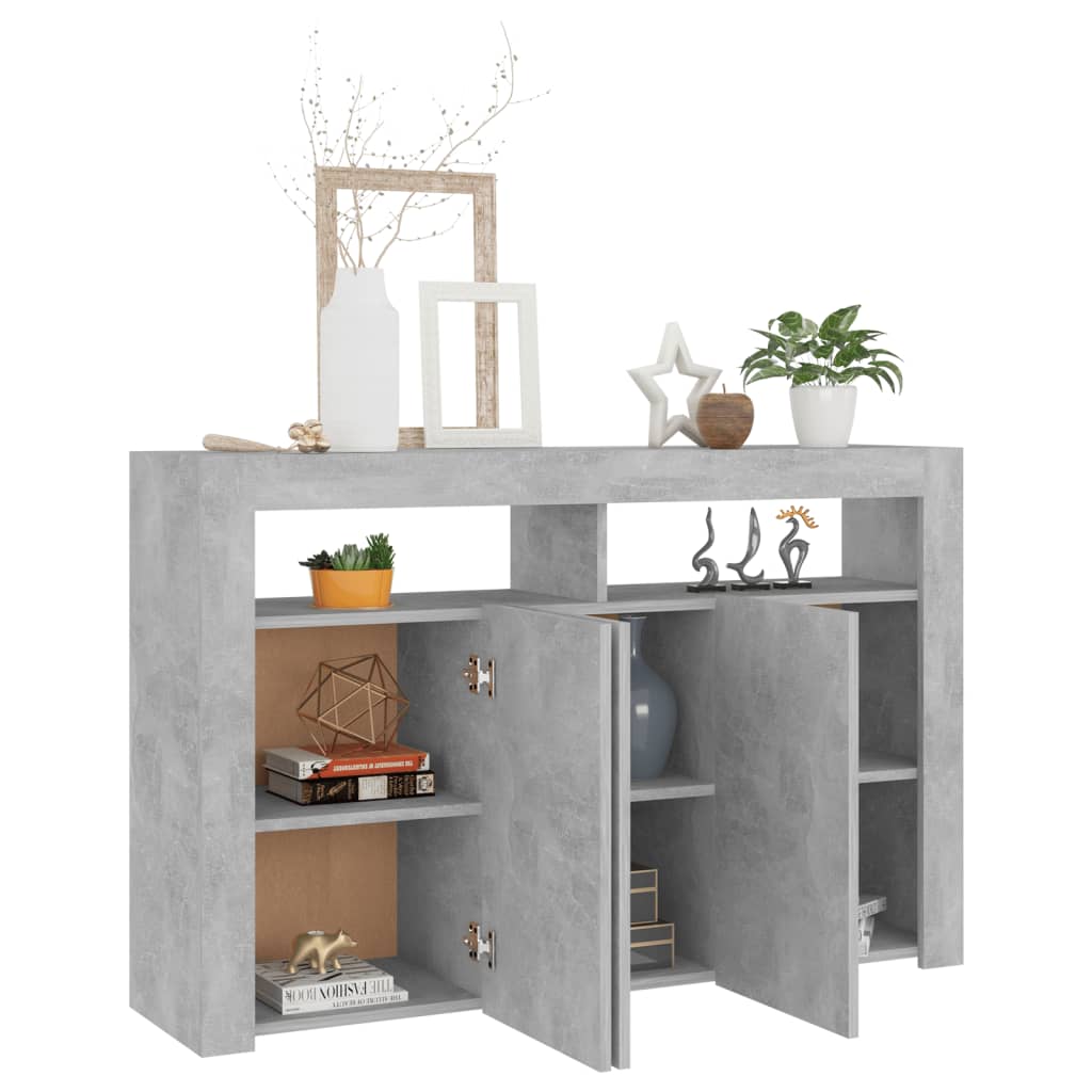 vidaXL Sideboard with LED Lights Concrete Grey 115.5x30x75 cm