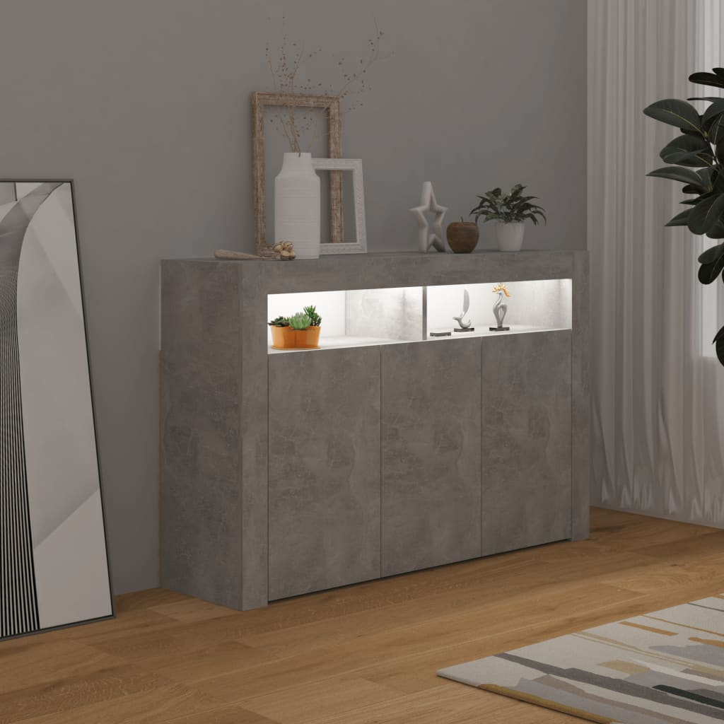 vidaXL Sideboard with LED Lights Concrete Grey 115.5x30x75 cm