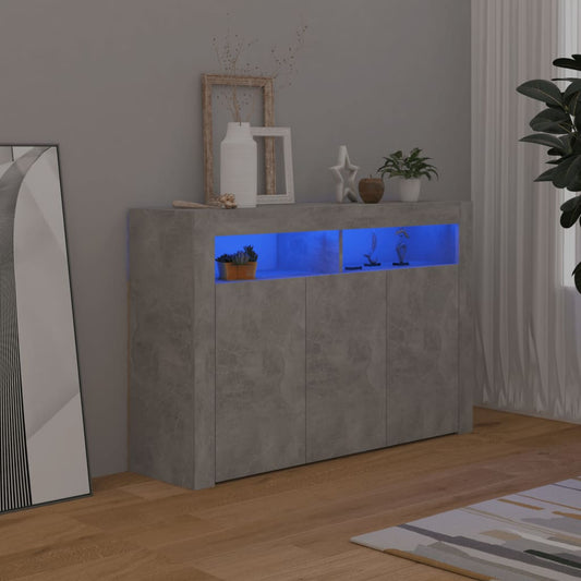 vidaXL Sideboard with LED Lights Concrete Grey 115.5x30x75 cm