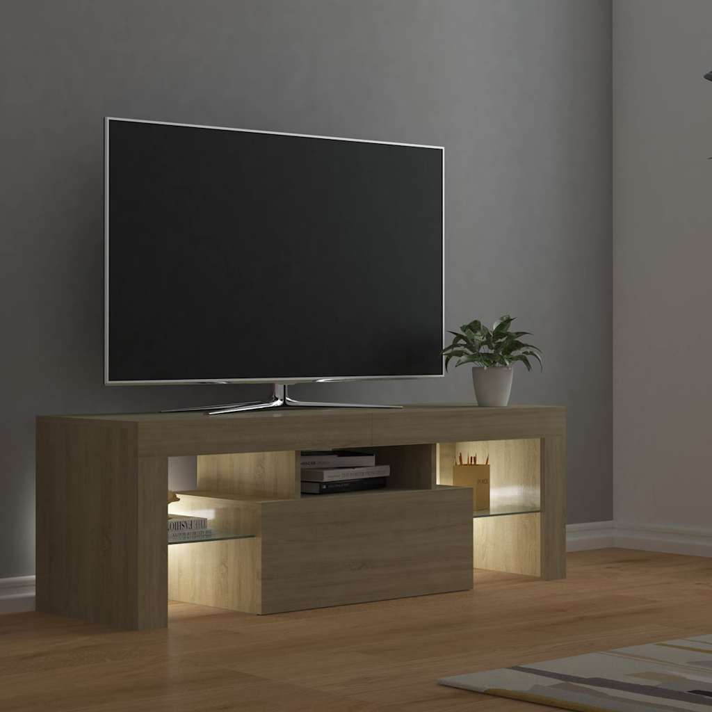 804349 vidaXL TV Cabinet with LED Lights Sonoma Oak 120x35x40 cm