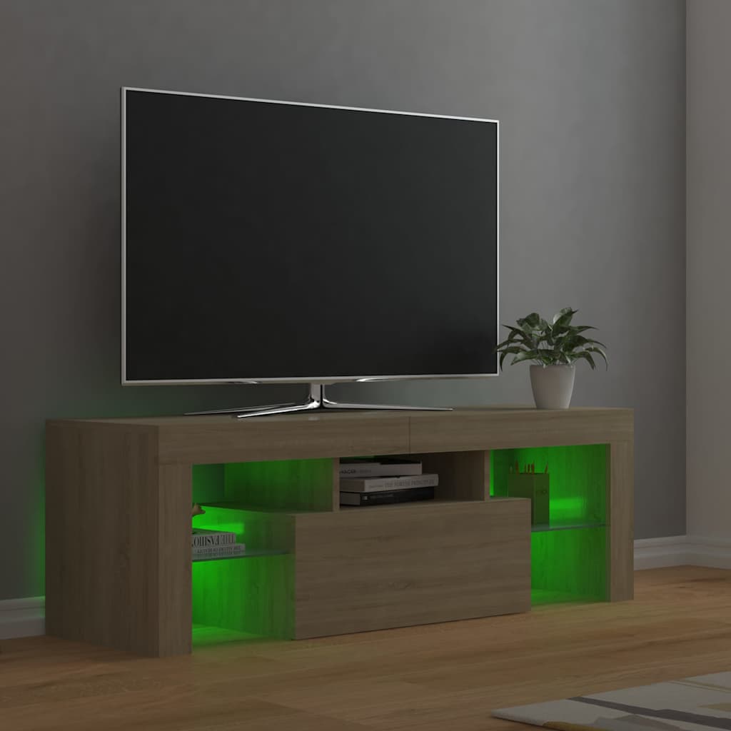 804349 vidaXL TV Cabinet with LED Lights Sonoma Oak 120x35x40 cm