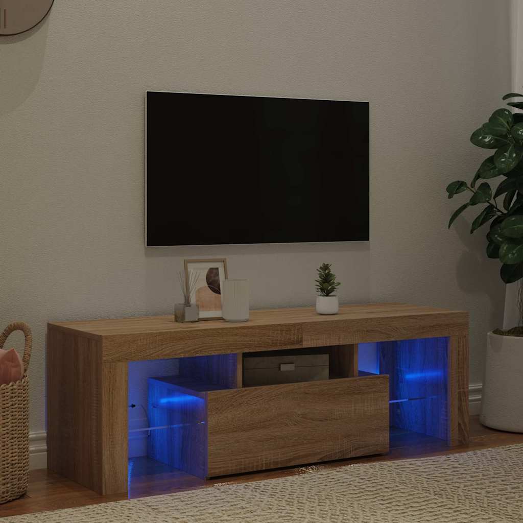 804349 vidaXL TV Cabinet with LED Lights Sonoma Oak 120x35x40 cm