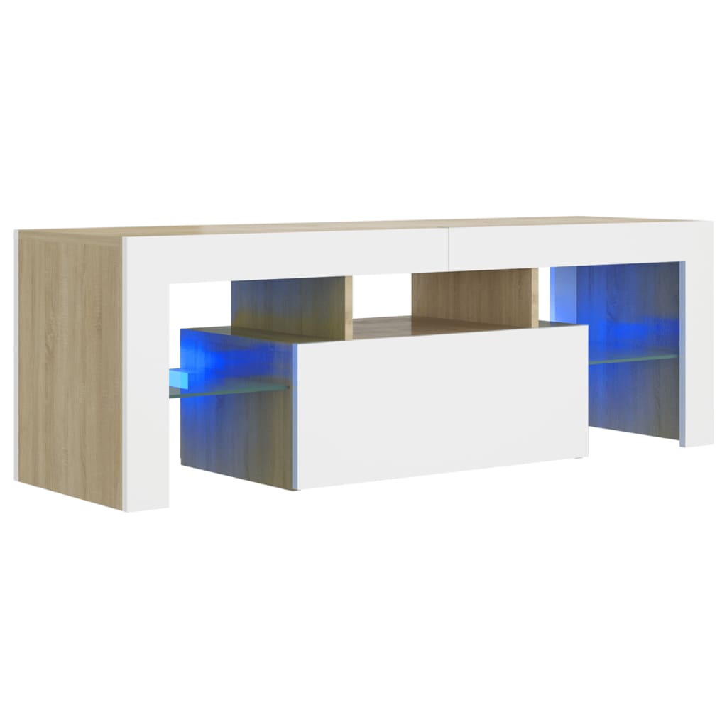 vidaXL TV Cabinet with LED Lights White and Sonoma Oak 120x35x40 cm