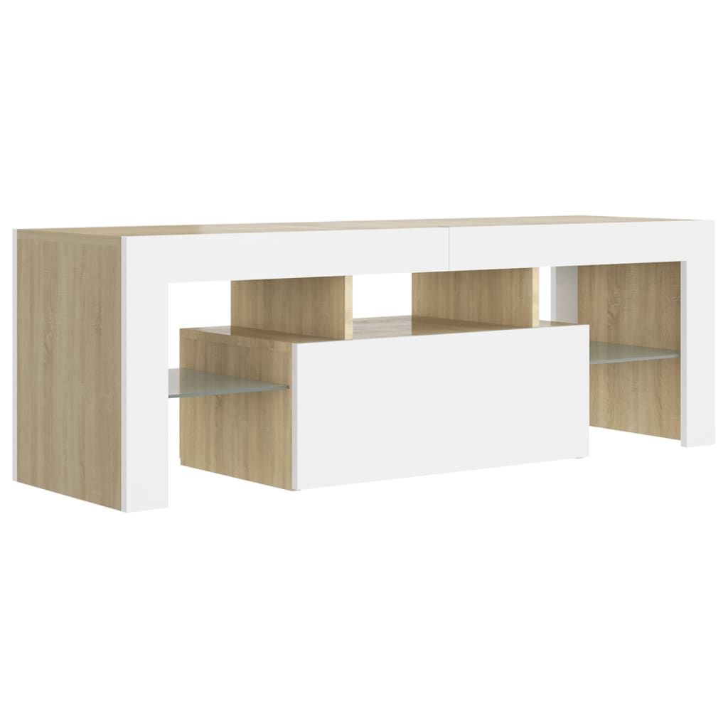 vidaXL TV Cabinet with LED Lights White and Sonoma Oak 120x35x40 cm