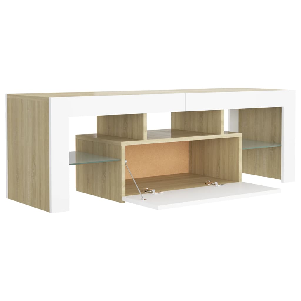 vidaXL TV Cabinet with LED Lights White and Sonoma Oak 120x35x40 cm