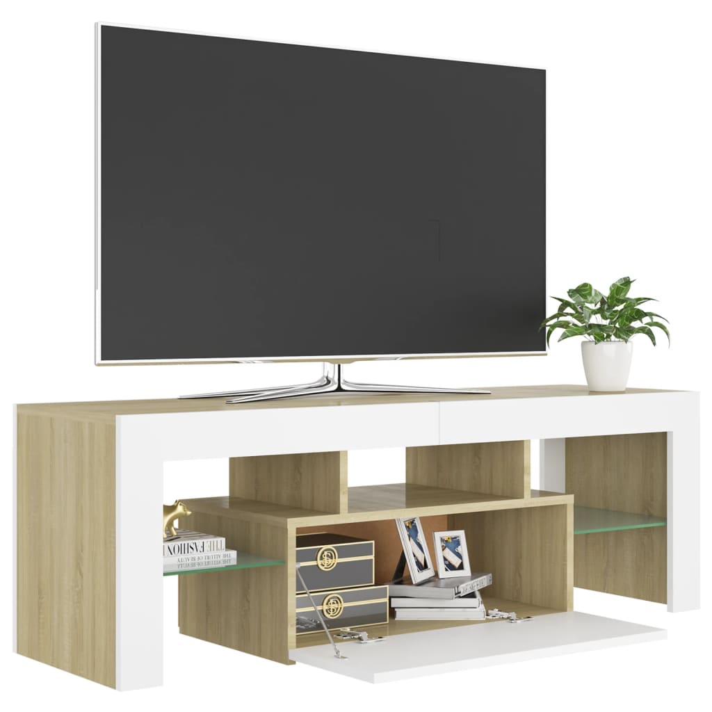 vidaXL TV Cabinet with LED Lights White and Sonoma Oak 120x35x40 cm