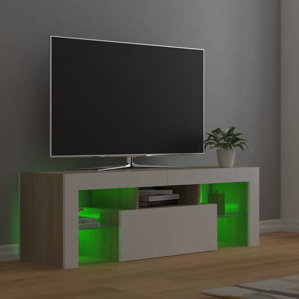 vidaXL TV Cabinet with LED Lights White and Sonoma Oak 120x35x40 cm