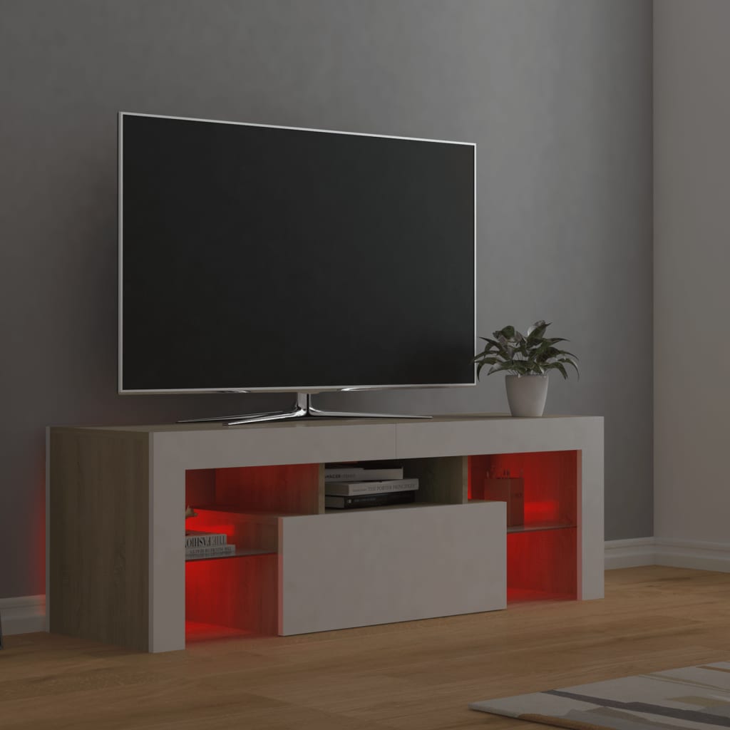 vidaXL TV Cabinet with LED Lights White and Sonoma Oak 120x35x40 cm