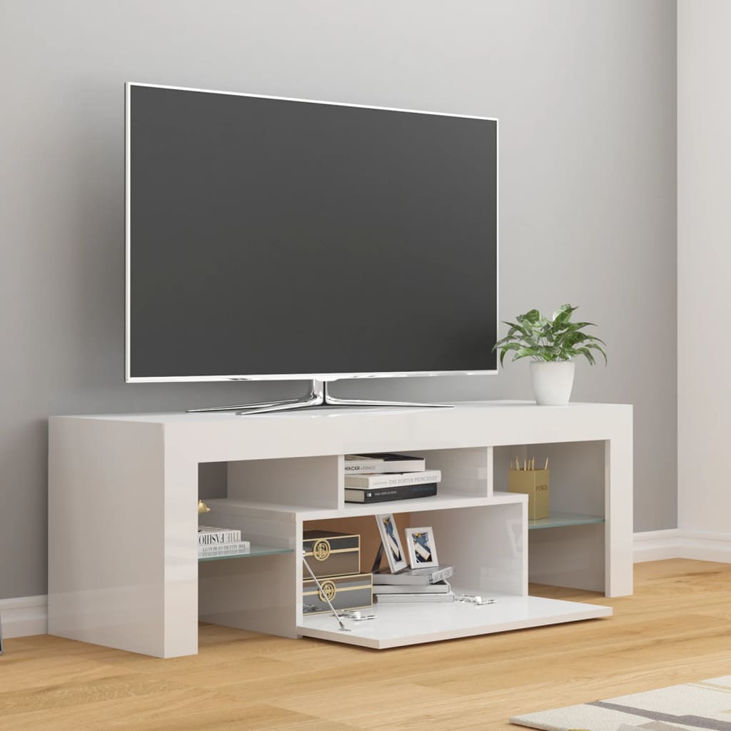 vidaXL TV Cabinet with LED Lights High Gloss White 120x35x40 cm