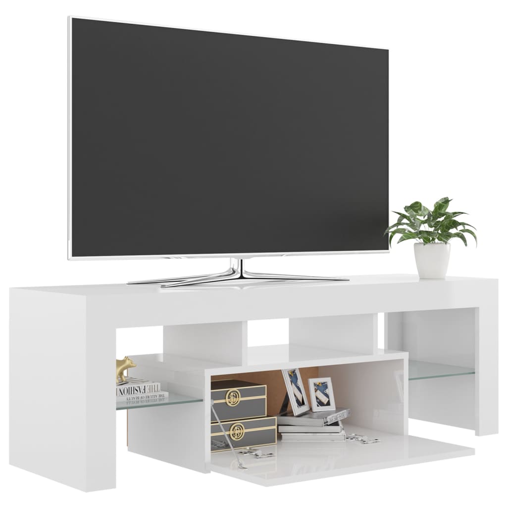 vidaXL TV Cabinet with LED Lights High Gloss White 120x35x40 cm