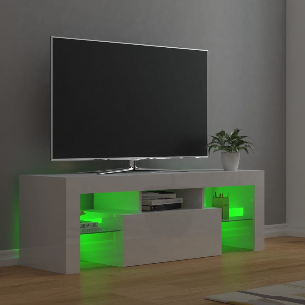 vidaXL TV Cabinet with LED Lights High Gloss White 120x35x40 cm