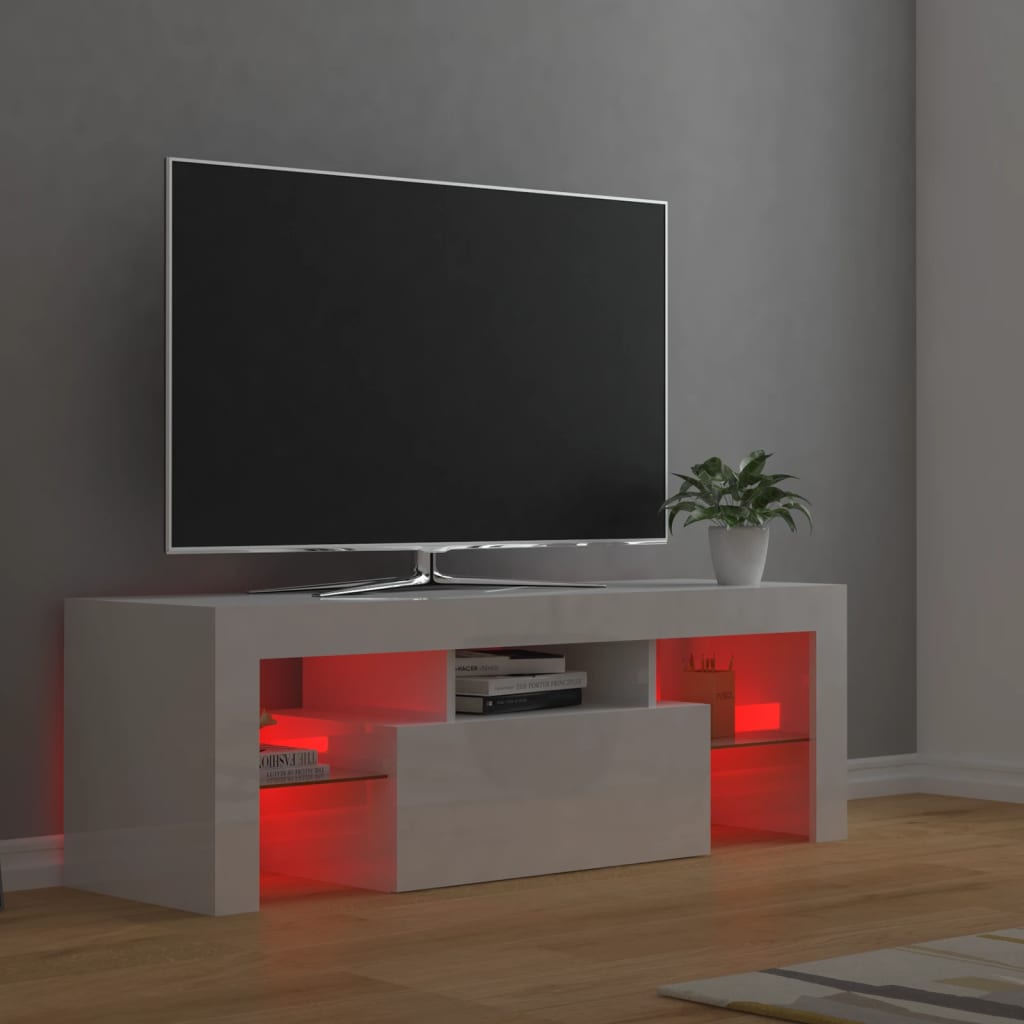 vidaXL TV Cabinet with LED Lights High Gloss White 120x35x40 cm