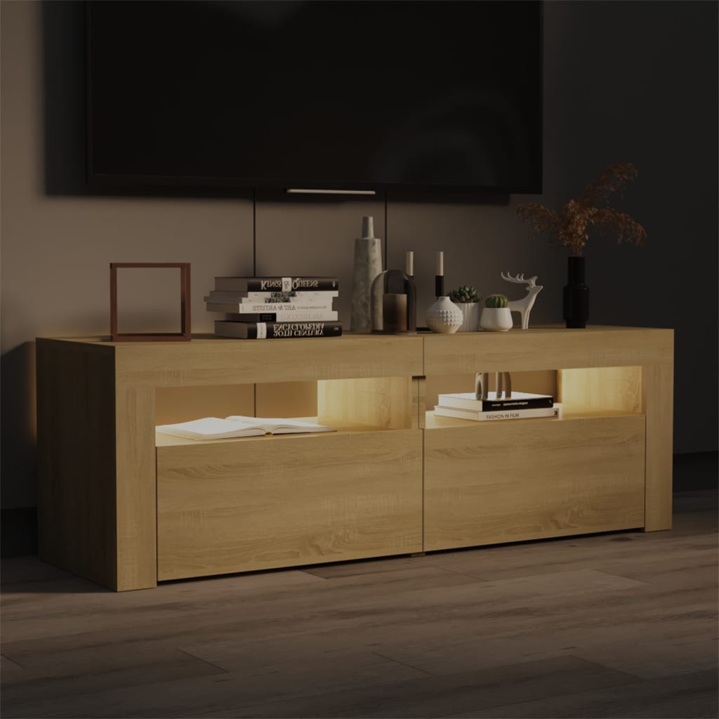 vidaXL TV Cabinet with LED Lights Sonoma Oak 120x35x40 cm