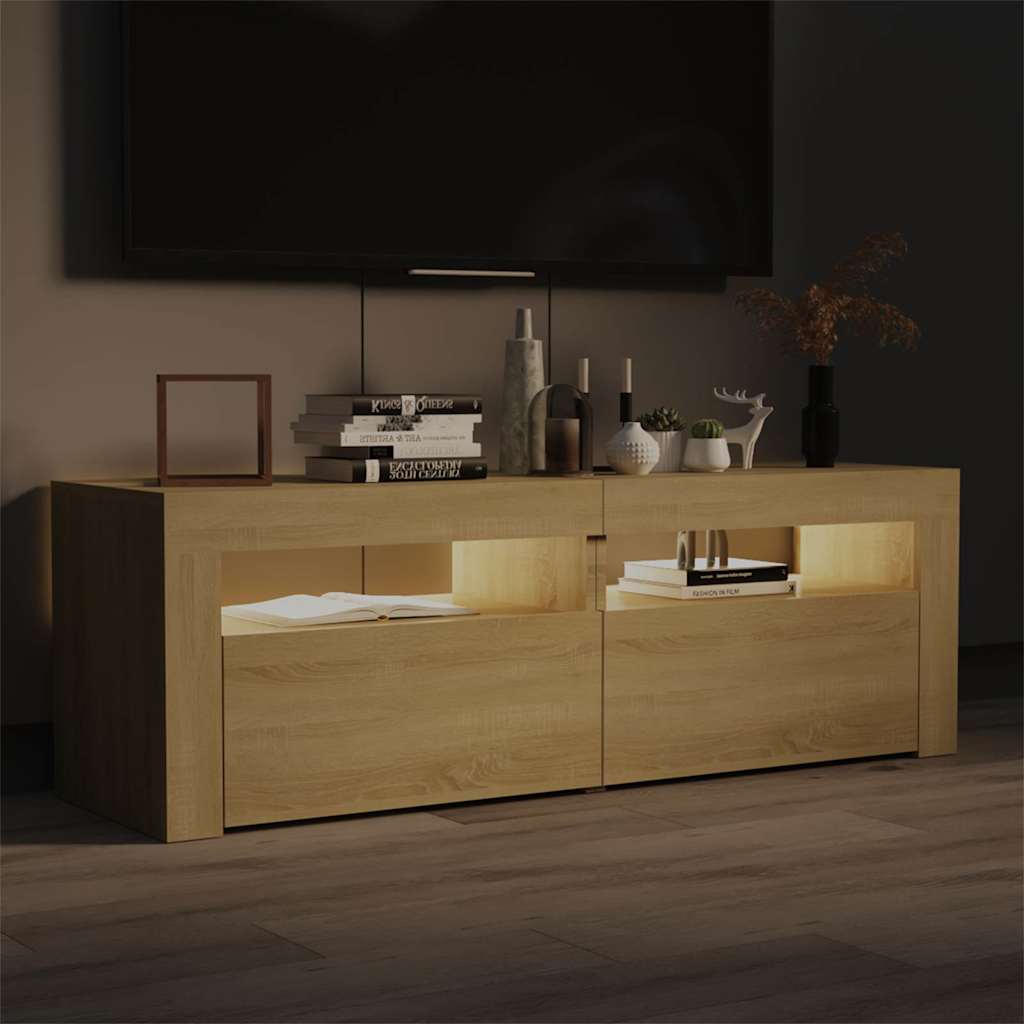 804358 vidaXL TV Cabinet with LED Lights Sonoma Oak 120x35x40 cm